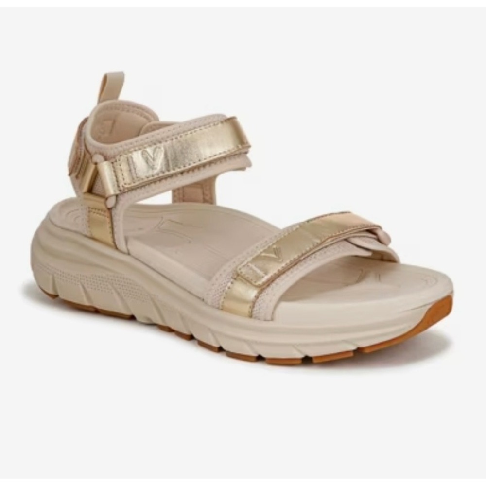 Vionic WMX Wanderer Womens Cream Gold Metallic Sport Walking Sandals Size 10